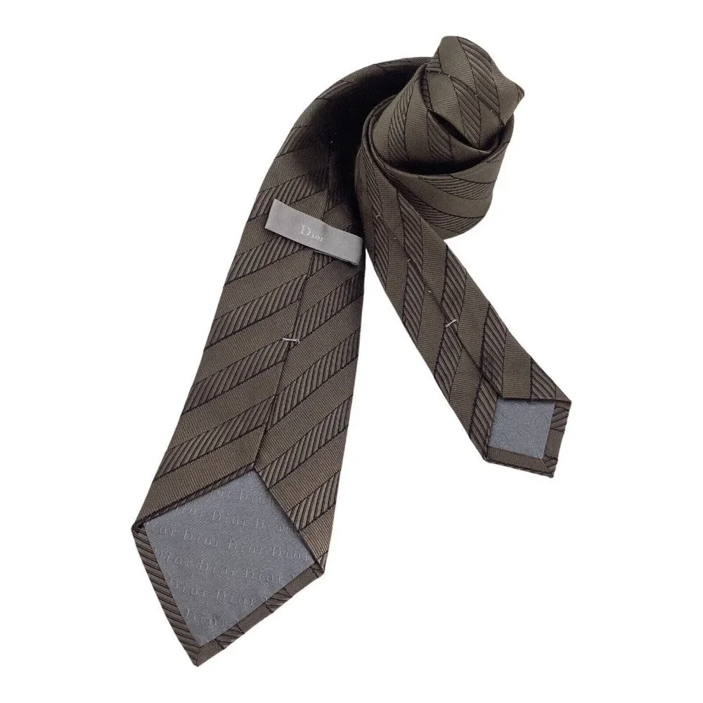 DIOR Brown Striped Silk Tie Made In Italy 59